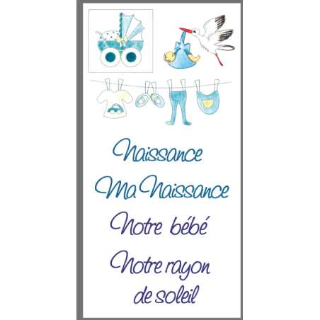 Images transfert pour décoration de bougies - Motif Naissance bleu