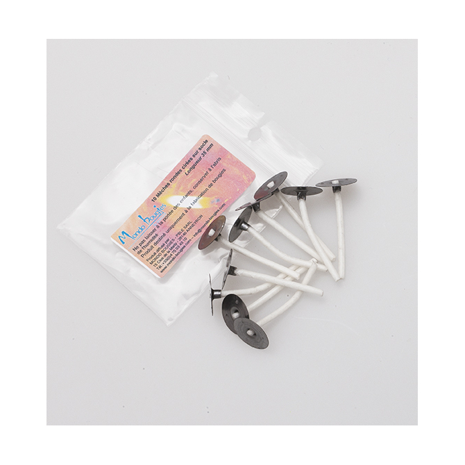 Mèches pour cire d'abeille 35 mm + support